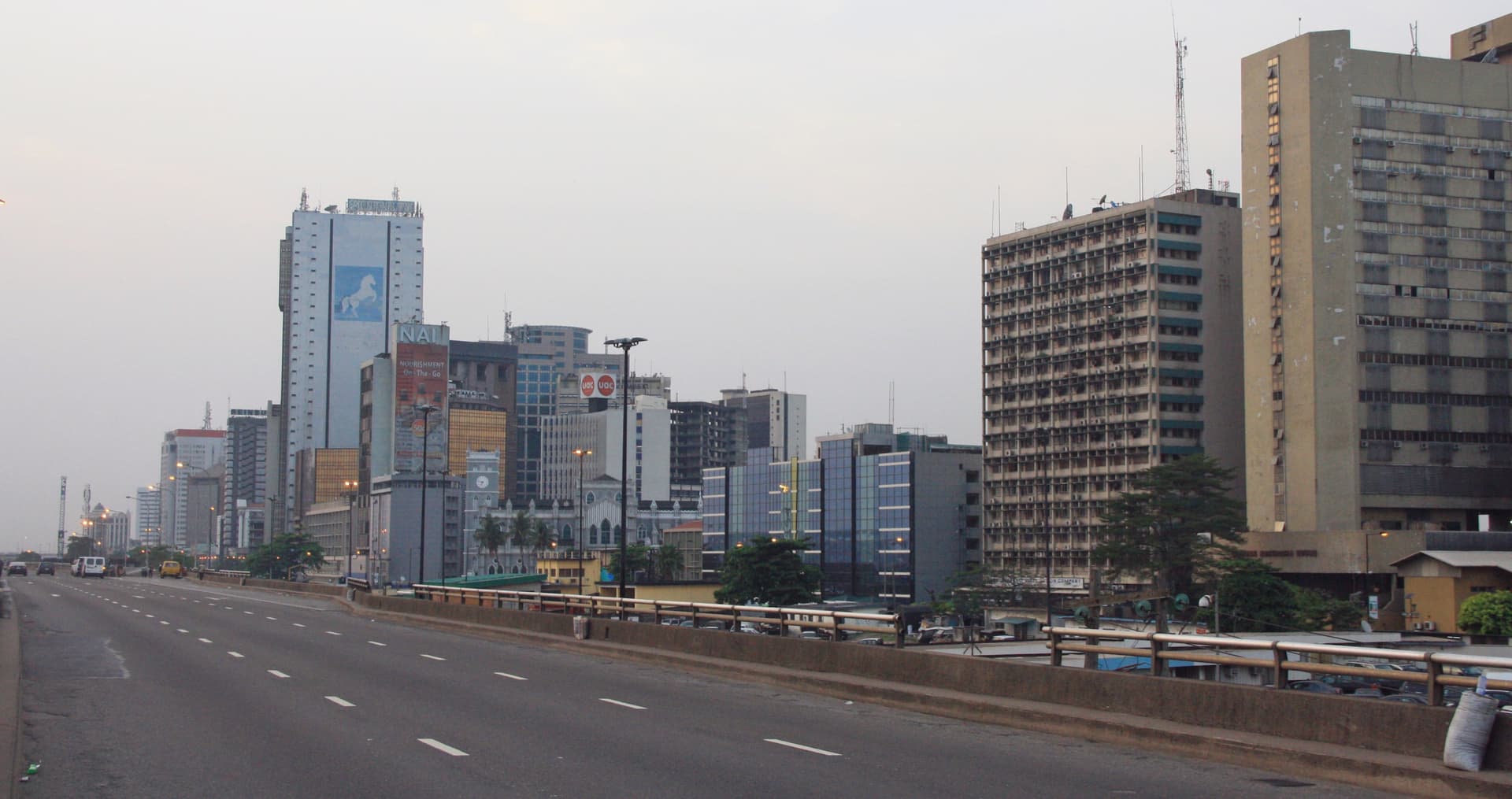 The Lagos skyline across the marina
